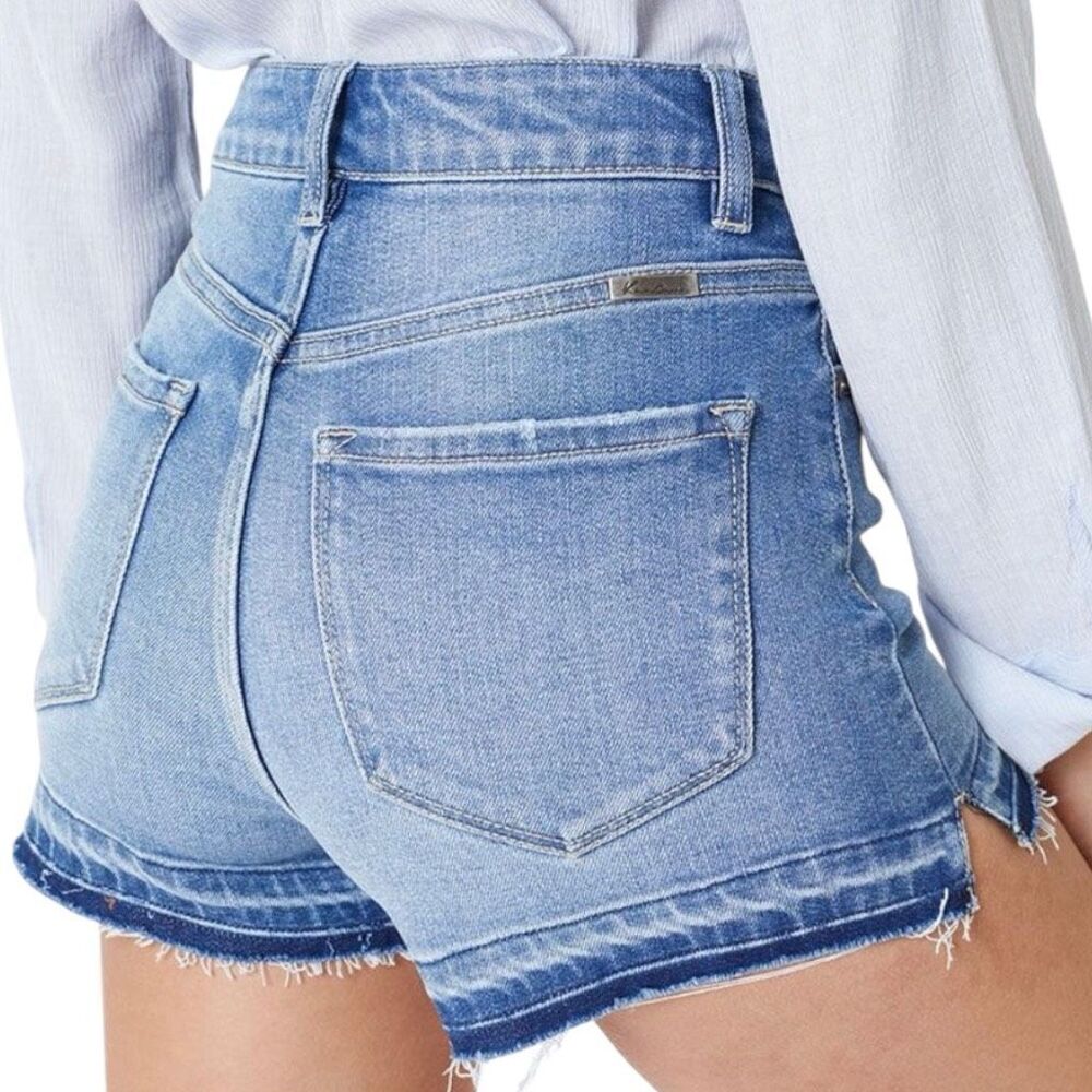 KanCan High Rise Button Fly Denim Shorts Raw Frayed Hem Medium Wash NWT - Picture 5 of 11